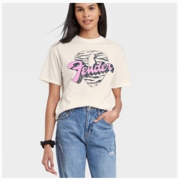 Fender Tops - - 🆕Fender Women Guitar Band Rock Music Zebra Stripes Shirt White Pink Size…